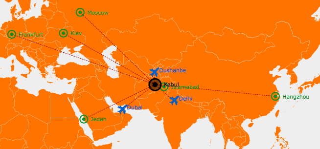 Kam Air route map